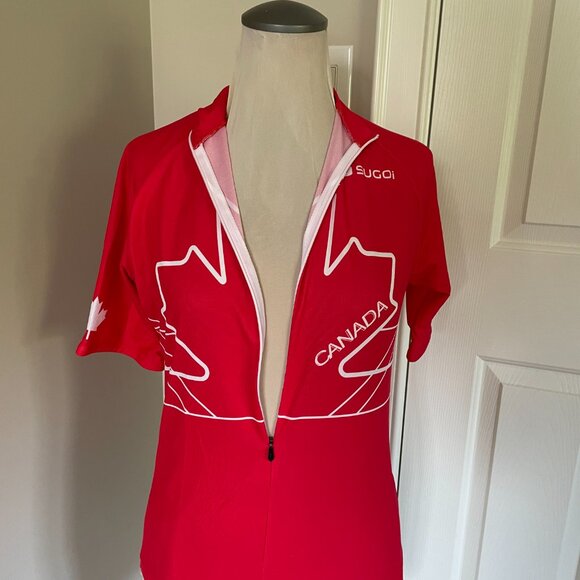 SUGOI Men's Size Small Cycling Jersey Canada Logo Red White 3/4 Zip Short Sleeve - Picture 7 of 13